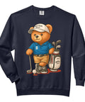 Funny Golf Theme Teddy Bear Sweatshirt For Dads Who Love Golf featuring cute bear in golf attire with clubs