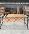 Durable Adjustable Conveyor Rollers With Wheels For Heavy Lifting Projects Expandable Work Table Supporting Up To 176 lbs in black and orange