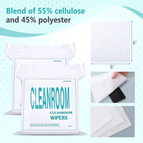 Top Shelf 900 Pack Cleanroom Wipes Straight Up Lint Free Nonwoven Microfiber Disposable Cloth Ultra Fine Fibers Laser Sealed Edge, 6-inch wipes.