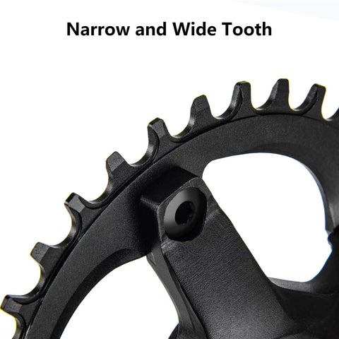 Close-up of Mountain Bike Crankset 1X Square Taper 104 BCD 170mm tooth design for smooth shifting and quiet pedal feel