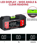 Heavy Duty Digital Angle Finder With Dual Axis Level And Quick Slope Checks Featuring Clear Led Screen And Built Tough Construction For No Fuss Contractor Projects Daily showing LED display, bubble level, and digital inclinometers.