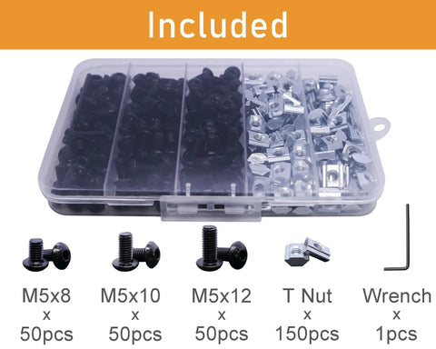 All In One M5 T Nut Screw Kit For 2020 Aluminum Extrusion System With 150 Sliding T Nuts 50 M5X8 50 M5X10 50 M5X12 Screws