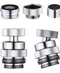 Swivel Faucet Adapter Kit For Garden Hose 360 Degree Rotation Three Quarter Inch GHT Thread Multi Thread Connector brass chrome, angled view