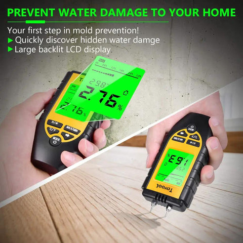 Pin Type Wood Moisture Meter Digital Moisture Detector for wood and building materials displayed with backlit screen