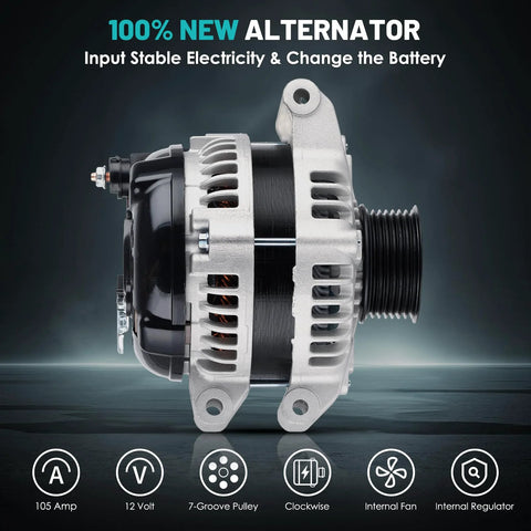 Side view of 13980 Direct-Fit Car Alternator Replacement For Honda Accord 03-07, CR-V 07-11, Element 03-11, Civic 06-11.