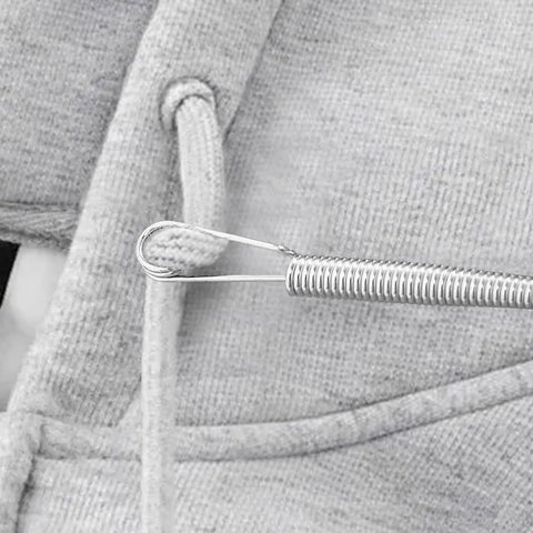 No Fuss Drawstring Threader Tool Flexible Spring loaded Bodkin hooked on hoodie drawstring for easy threading