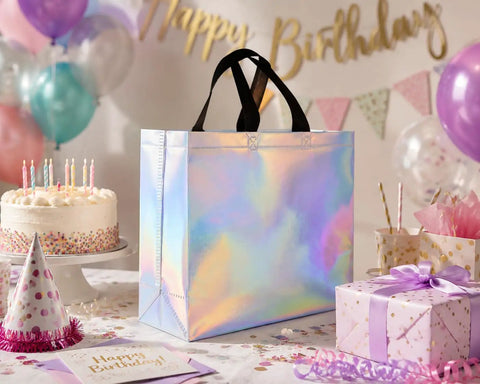 Poppin Glossy Iridescent Gift Bags Set Of 15 Reusable Goodie Bags With Handles And Sturdy Bases For Christmas Birthday Wedding