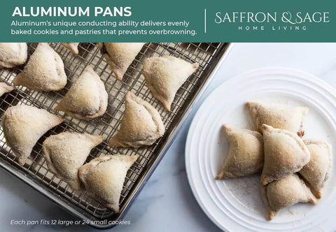 Heavy Duty Aluminum Half Sheet Pan With Stainless Steel Cooling Rack Set, 13x18 Inches, rust and warp resistant bakeware with pastries.