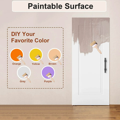 Concealed Barn Door Kit 36x84 With Soft Close Hardware And Matte Black Pulls showing paint options for DIY customization.