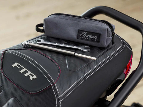 All In One Thirteen Piece Bike Tool Kit By CruzTOOLS For Indian Motorcycles with zipper pouch on motorcycle seat