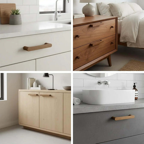 5 Inch Wood Drawer Pulls For Cabinet Walnut Finish 4 Pack With Mounting Screws on various furniture