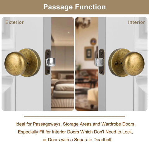 Passage Interior Door Knobs In Antique Brass With Vintage Round Design For Hallway And Kitchen Non Locking Door Handle Zinc Alloy Construction 1 Pack Included