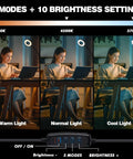 Image showing warm, normal, and cool light modes of 10x Desk Magnifier With Light, Flexible Gooseneck Clamp, and 10 Brightness Levels.
