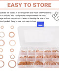 200 Piece Copper Washer Kit For Cars, Metric Crush Washers And Flat Sealing Gaskets In 9 Sizes in transparent storage box
