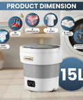 No Sweat Compact Portable Washer With 15L Spin Basket, showcasing laundry items for socks, underwear, and delicates.