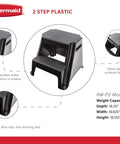 2 Step Molded Plastic Step Stool Lightweight With Slip Resistant Treads And Non Slip Feet Ideal For Kitchen Bathroom Office Or Garage Easy Carry With Cutout Handles Compact And Durable Amazon Exclusive, featuring side handles, textured treads, non-slip feet, dimensions, and weight capacity details.