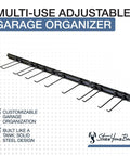 Beefy Heavy Duty Garage Tool Organizer Wall Mount With Broom Holder And Tool Racks 64 Inch Wall Storage System, close-up