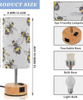 Bee Watercolor White Decor Bedside Table Lamp With 3 Way Dimmable Touch Control And Built In Charging Station For Bedroom Nightstand Or Office Desk USB C Port USB A Port LED Bulb Included