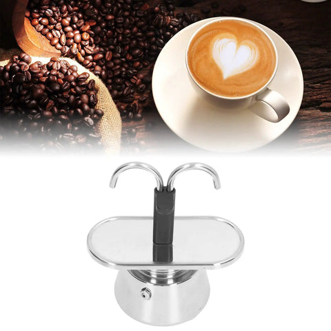 Straight Up Barista Quality 100 Ml Stainless Steel Moka Pot Espresso Maker with thick filter beside a latte art coffee.