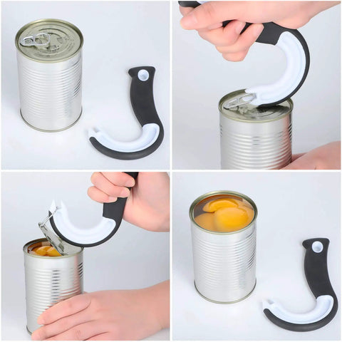 2 Pack Easy Open Ring Pull Can Opener Set For Folks With Painful Fingers Nail Friendly Kitchen Gadget That Lets You Open Cans Smoothly Without Bending Tabs Durable Lightweight Design, black-white plastic opener, 15x9x0.8 cm, on can tab