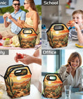 Desert Landscape Cactus Themed Insulated Lunch Bag for Work and Picnics, large capacity shown at picnic, school, daily, and office use