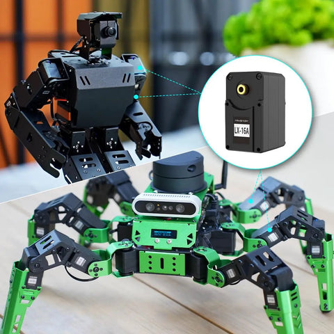 Robotic arms and mobile platform featuring Five Pack High Torque RC Servo With Controller And Debug Board For DIY Robots.