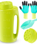 Handheld Lawn Spreader Kit For Grass Seed Fertilizer Ice Melt And Sand Includes Scoop And Gloves Portable Yard Spreader With Adjustable Flow And Twelve Hole Settings Two Liter Capacity Green