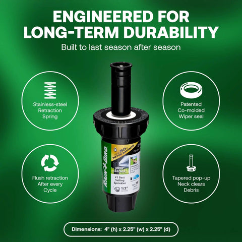 Slick Pressure Regulated Pop Up Sprinkler Head 2 Inch Quarter Circle Irrigation Kit Pack Of 4 with durable stainless steel spring.