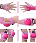Kids 3 In 1 Protective Gear Set With Knee Pads Elbow Pads And Wrist Guards For Roller Skates Cycling Inline Skating Skateboards BMX Bikes And Scooters 6 Pack For Ages 3 To 15, featuring pink pads