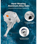 14 Ft Outboard Steering Kit With 13.5 Inch Wheel Beefy Marine Steering Cable Rotary Steering System For Boats Three Quarter Inch Tapered Shaft Ninety Degree Bezel Kit And Hardware, showing aluminum alloy helm and lock nut.
