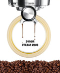 Two Pack 54mm Silicone Steam Ring Gasket Replacement For Espresso Machine Group Head shown installed with coffee beans