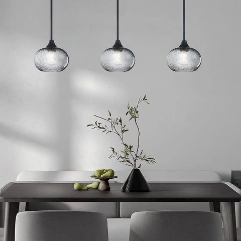 2 Pack 7.7 Inch Black Brownish Grey Seeded Glass Pendant Lights For Kitchen Island And Dining Area Over Sink, Modern Farmhouse Style