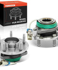 Pair of front wheel hub bearing assemblies, sealed hub with ABS sensor, 5-lug, shown with packaging, replacement for GM vehicles