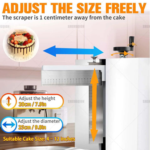 Automatic Cake Icing Spreading Machine adjusting height and diameter for cakes 4 to 12 inches