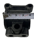 Heavy Duty Four Pack Polyurethane Leaf Spring Housing And Bushing Kit With U Bolts For Peterbilt Air Suspension 4 inch wide part, measuring tool next to it.