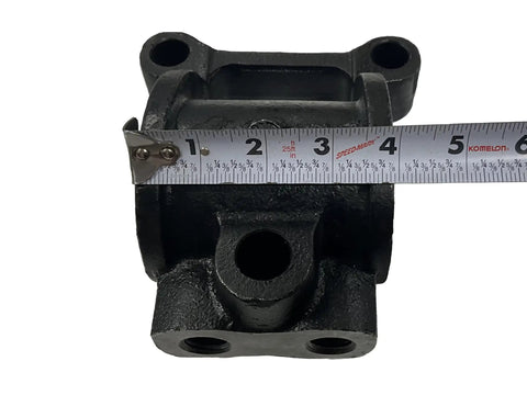 Heavy Duty Four Pack Polyurethane Leaf Spring Housing And Bushing Kit With U Bolts For Peterbilt Air Suspension 4 inch wide part, measuring tool next to it.
