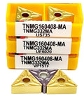 Premium TNMG160408 Carbide External Turning Insert For CNC Lathe Metal Machining displayed with yellow holder and labels.