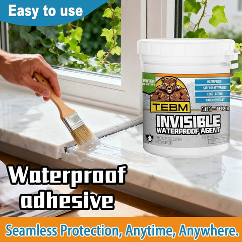 Pro Grade Crystal Clear Waterproof Sealant Quick Drying Flexible Rubber Coating For Roof Gutters And Basement Leaks Extreme Heat Resistant application with brush on window ledge.