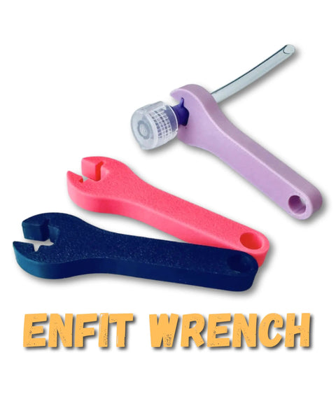 Pack Of Two Feeding Tube Wrench Tools For Easy Grip On G Tube Bags Infinity Pump And Farrell Bags in pink, blue, and purple