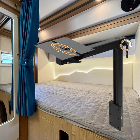 Rotating Aluminum Table Legs For Rv Campers No Fuss Setup lightweight detachable support base shown mounted under a bed.