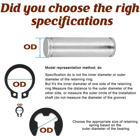 Graphic illustrating outer diameter measurement for retaining rings with text instructions for selecting correct size.
