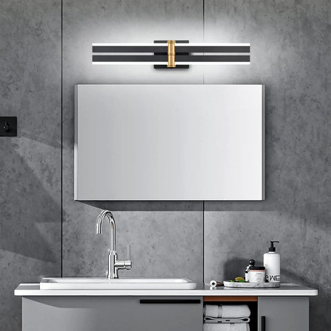 Sleek Aluminum Black And Gold LED Vanity Lights For Bathroom 24 Inch Wall Mount Fixtures Over Mirror With White Light 5500K