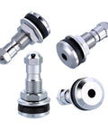 TR416S 1 Inch Outer Mount Metal Clamp In Valve Stem Four Pack With High Temperature Core, nickel finish, black bands