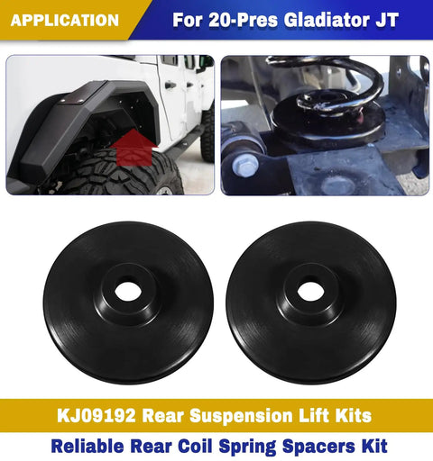 Level Up Your Gladiator JT Rig With This Badass Three Quarter Inch Polyurethane Rear Lift Coil Spring Spacer To Kill Factory Rake And Make Every Trail Run Crisp As Glass. Image features polyurethane rear lift spacers for Jeep Gladiator JT.