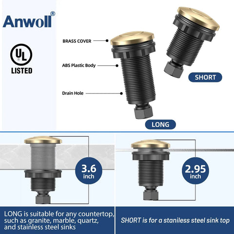 Dual Outlet Garbage Disposal Air Switch Kit Sink Top On Off Button UL Listed Champagne Bronze 3.6 Inch Long Easy Install