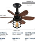 20 Inch Ceiling Fan With Light Socket And Remote, Vintage Industrial Socket Fan Light For Garage, Bedroom, Kitchen And Living Room