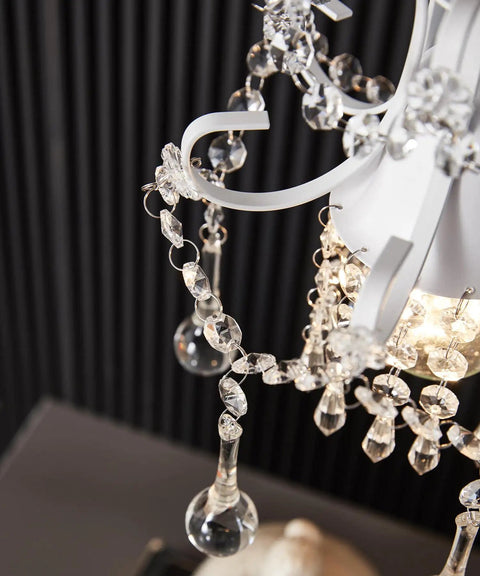Close-up of the Crystal Chandelier Pendant Light White 1 Light for Hallways with crystal accents and white body, E26 bulb.