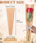 150 Pack Rose Sleeve Bouquet Bags Kraft Paper Backed With Plastic Front For Easy Floral Wrapping, product size shown