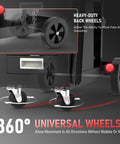 Heavy Duty Welding Cart With Four Drawers For MIG, TIG, And Plasma Cutter, featuring 360-degree universal wheels, side view.