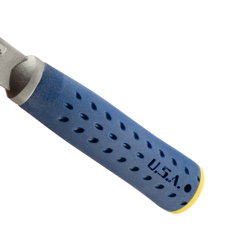 Close-up of shock reduction grip on 22 Oz Masonry Hammer With Forged Steel Construction And Shock Reduction Grip For Bricklayers And DIY Pros This Versatile Chipping Hammer Features A Nylon End Cap And USA Made Quality For Concrete Brick And Stone Work.
